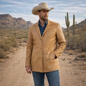 Vintage 70s Silvia y Mario Stitched Tan Leather Button Jacket Large